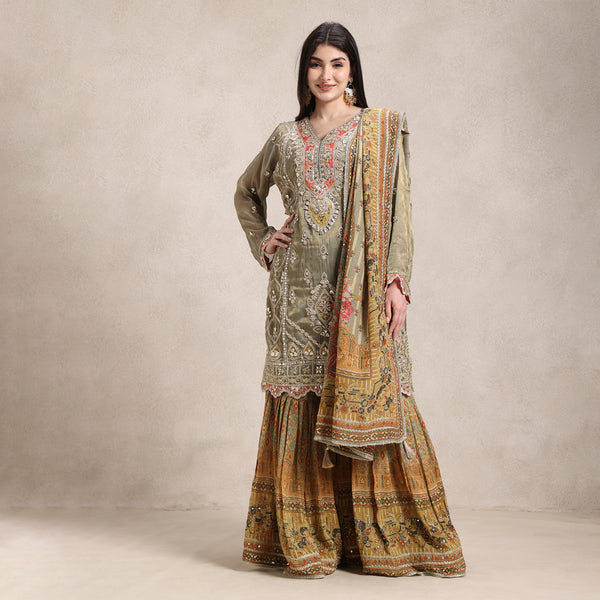 La Radi shimmer sharara suit with gotta patti work