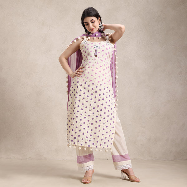 La Radi | Lawn Cotton Pom Pom Suit | Chiffon Pom Pom Dupatta Lavender
