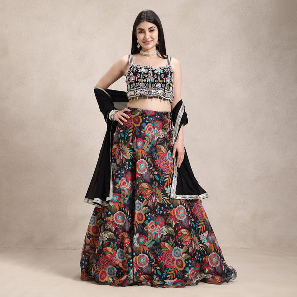 georgette digital print lehenga with hand work choli