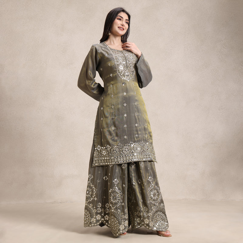 La Radi wedding guest shimmer suit with mirror and gotta patti detai