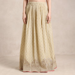 Beige long skirt with floral embroidery on a beige background