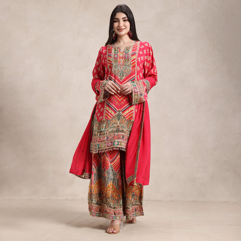 La Radi | Crepe Printed Shirt & Plazo | Gotta Work, Chiffon Dupatta