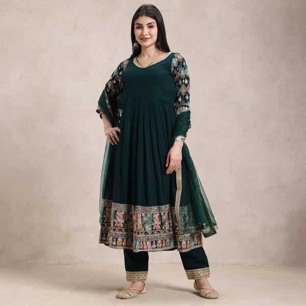 georgette Anarkali multi embroidered & hand work neck border & sleeves