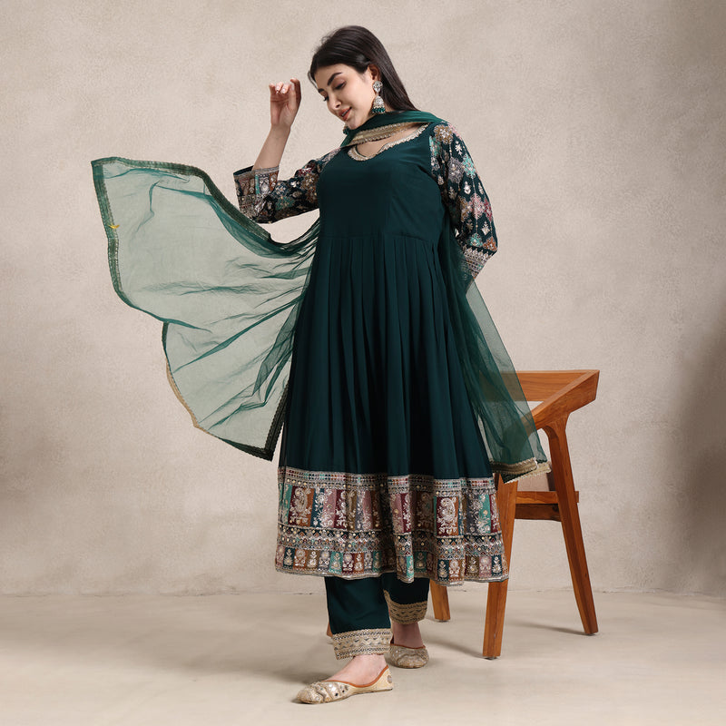 La Radi party wear georgette Anarkali with hand worked neck and sleeves