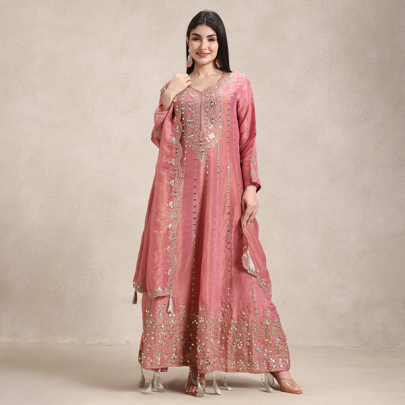 mirror with gotta work Anarkali neckline and yoke detail