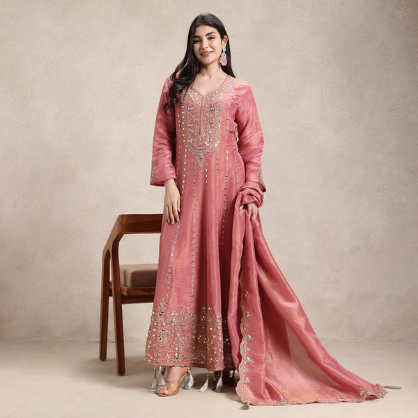 shimmer fabric Anarkali with mirror and gotta work