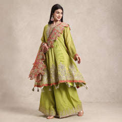 La Radi shimmer crushed plazo party wear set side profile