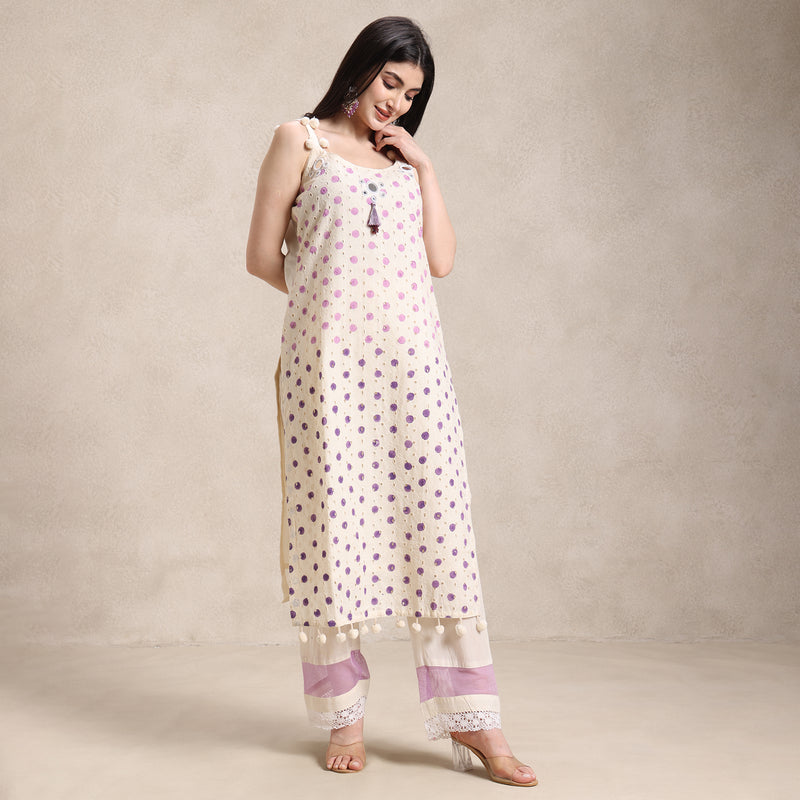 La Radi | Lawn Cotton Pom Pom Suit | Chiffon Pom Pom Dupatta Lavender