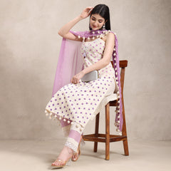 La Radi | Lawn Cotton Pom Pom Suit | Chiffon Pom Pom Dupatta Lavender