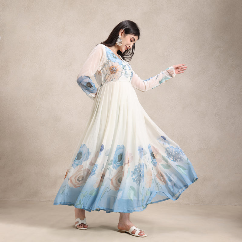  lightweight chiffon anarkali with printed dupatta and breathable cotton pant