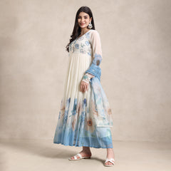 La Radi | Chiffon Digital Print Anarkali | Hand Embroidery, Cotton Pant