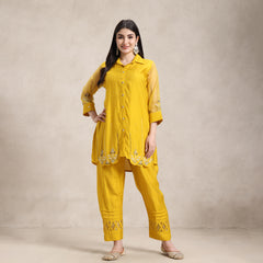cotton muslin hand work co‑ord set with net sleeves hand work