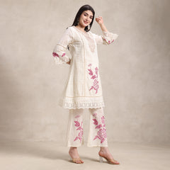 La Radi | Chiffon Net Printed Co‑ord 3‑Pc | Pearl Work Cotton Dupatta