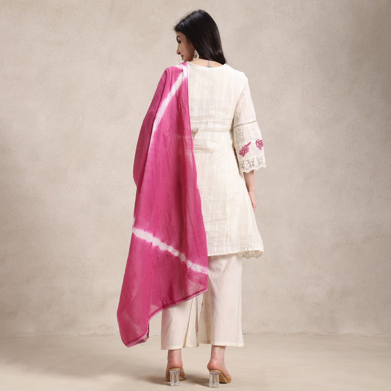 La Radi | Chiffon Net Printed Co‑ord 3‑Pc | Pearl Work Cotton Dupatta