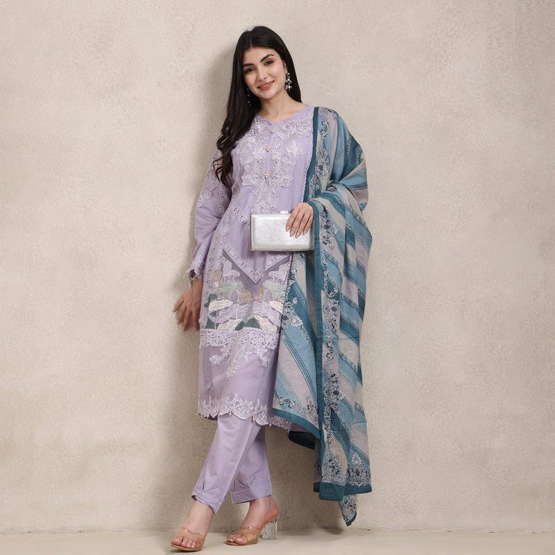La Radi | Lawn Cotton Heavy Embroidery | Organza Digital Dupatta