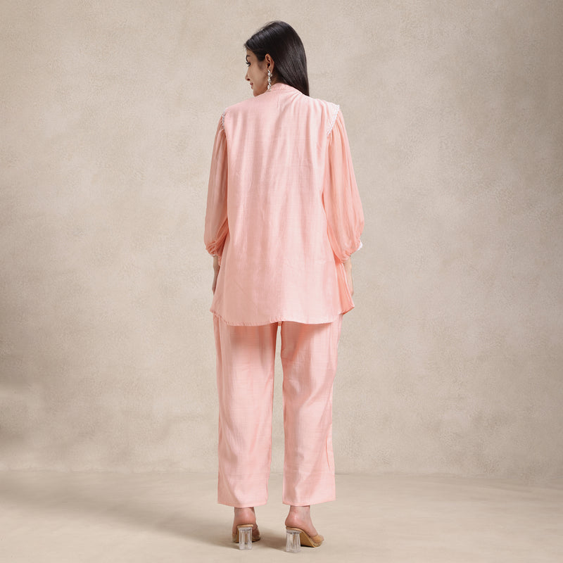La Radi | Chinon Co‑ord Set | Chiffon Designer Sleeves Rosé Bloom Co-ord Set