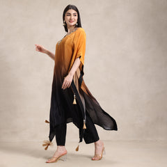 La Radi | Pure Crepe Double Shaded Kaftan | Hand & Mirror Work
