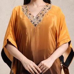 La Radi | Pure Crepe Double Shaded Kaftan | Hand & Mirror Work