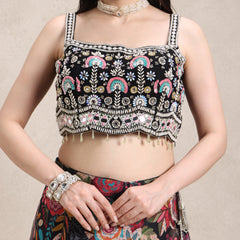 georgette & net hand work choli crop top for lehenga neckline detail