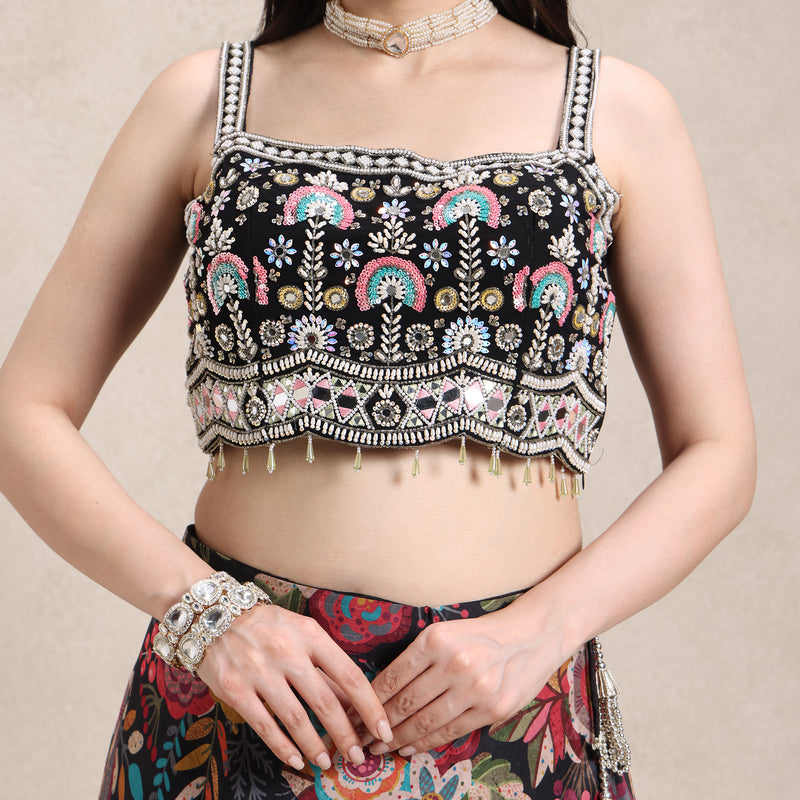 georgette & net hand work choli crop top for lehenga neckline detail