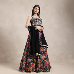La Radi wedding guest digital print georgette lehenga with four sided lace dupatta
