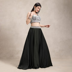 La Radi evening wear armani satin lehenga set with lace dupatta side profile