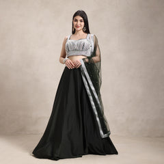 armani satin lehenga with an embroidered belt