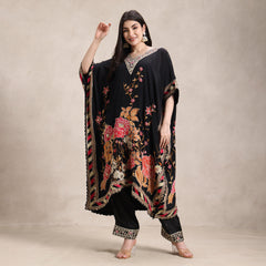 La Radi printed crepe peplum kaftan with pants gota patti work